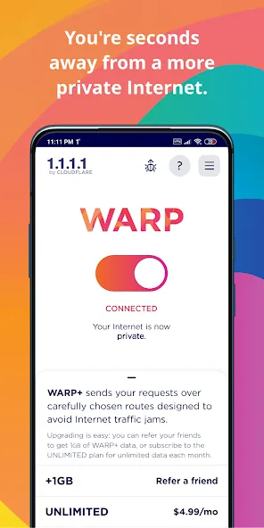 1.1.1.1 + WARP: Safer Internet — скриншот 1