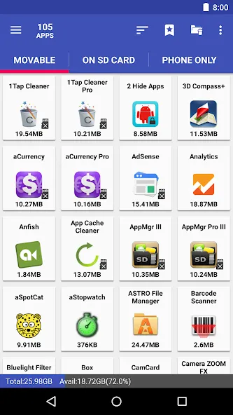 AppMgr Pro III (App 2 SD) — скриншот 1